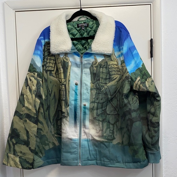 #DK186- NWOT Dolls Kill Naruto Twill Trucker Jacket with Sherpa Collar-1X - Picture 1 of 5
